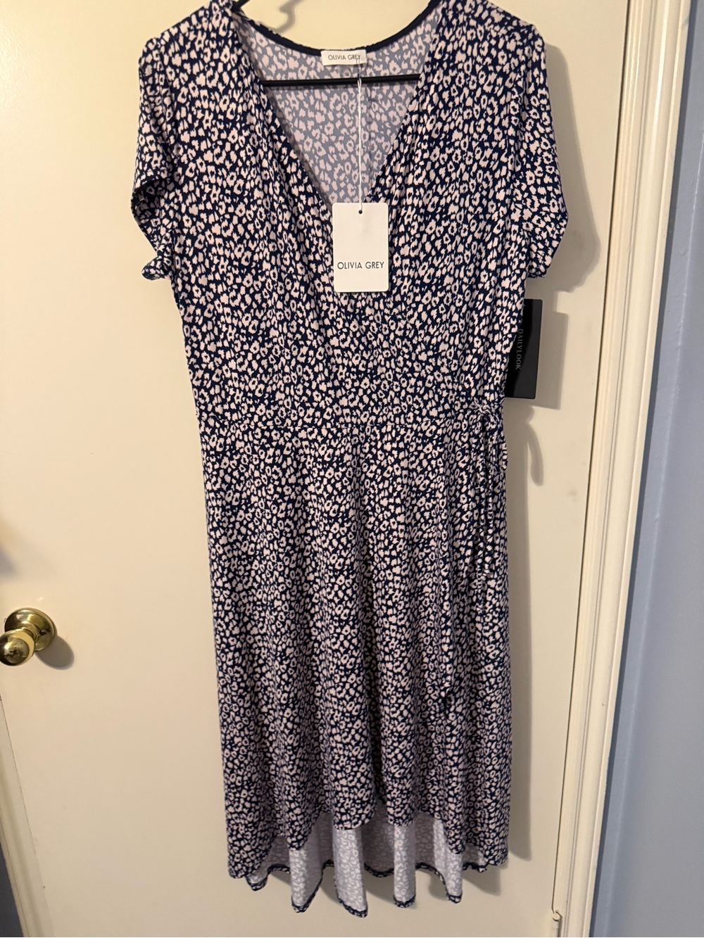 Olivia Grey Navy & White Printed Midi Dress